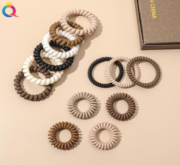 

new fashion ribbon matte solid telephone wire elastic hair band frosted spiral cord rubber band hair tie stretch head band gum 1532728822, Slivery;white