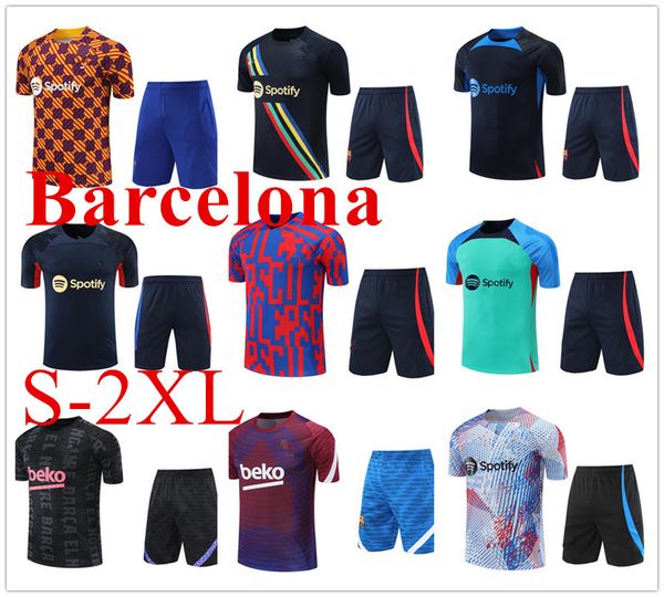 

22 23 24 barcelona soccer shirts jerseys tracksuit ansu football barcelona set short sleeved training suit, Gray