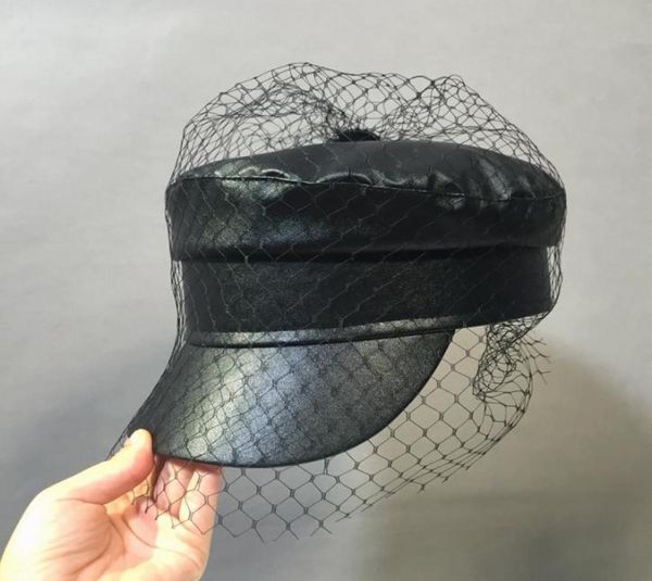 

xcyb spring and summer new black pu lace veil newsboy caps fmale fashion hats 2010138112389, Blue;gray