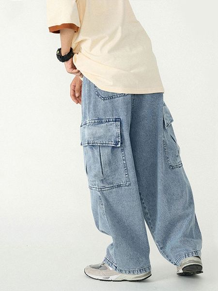 

men's jeans houzhou baggy jeans trousers men's jeans black wide leg pants men's jeans loose casual korean street clothing hip, Blue