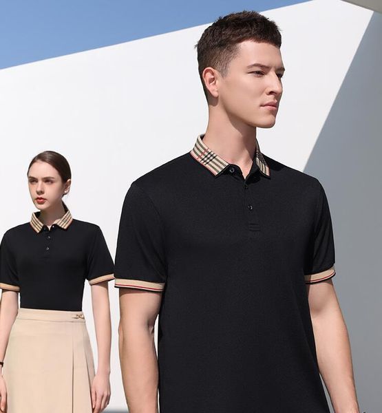 

new solid polo shirt luxury brand clothing womens casual check lapel polo short sleeves fit slim man polo shirt button collar lovers, White;black