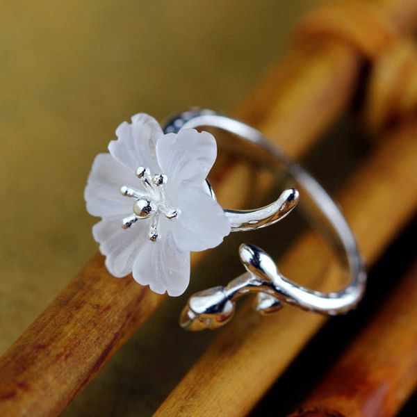 

band rings cute female small crystal flower ring % real sterling silver wedding band ring promise open engagement rings for women aa230412
