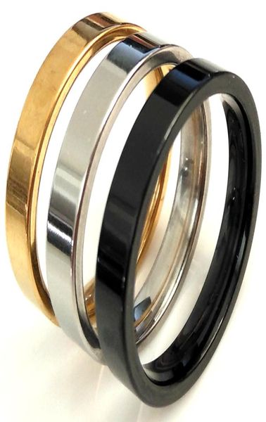 

100pcs gold silver black 4mm stainless steel band wedding ring comfort fit classic finger ring whole jewel4156520