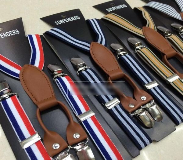 

2015 new kids boys girls stripe suspender clip children mix style leather elastic pants folder rainbow strape fashion brace6082902, Black;white