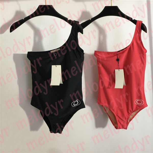

one shoulder swimwear letter print swimming bikinis summe vacation womens party swimsuit, Black