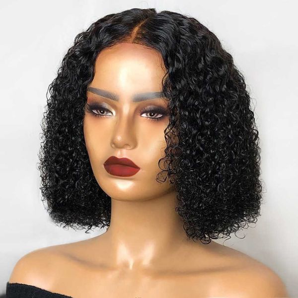 

hair wigs aircabin kinky curly human short bob pre plucked indian t part lace for women 230412, Black