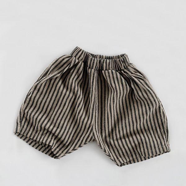 

shorts fashion allmatch striped elastic waist kid boys short pants loose cotton linen todder girl children summer clothes 230412, Black