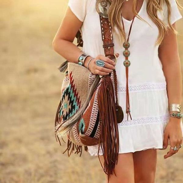 

bohemian tassel women shoulder bags designer handbags luxury canvas crossbody bag national large capacity tote big shopper bag 230412