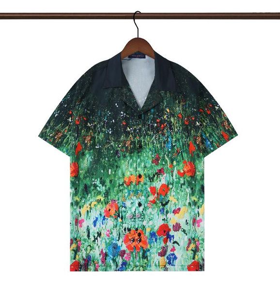 

lb636 classical men's casual shirts short sleeve grass and flower gradient man designer shirt women, White;black