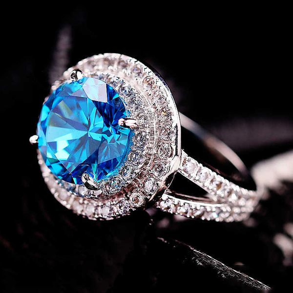 

band rings luxury female natural blue aquamarine ring real 925 sterling silver engagement ring crystal solitaire wedding rings for women aa2