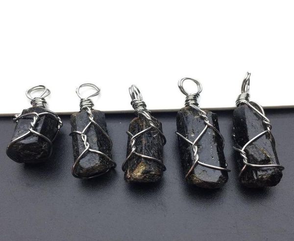 

1pc natural diy stones dipped black tourmaline pendants raw stone irregular chakra healing crystal point energy pendant jllhxd4951950