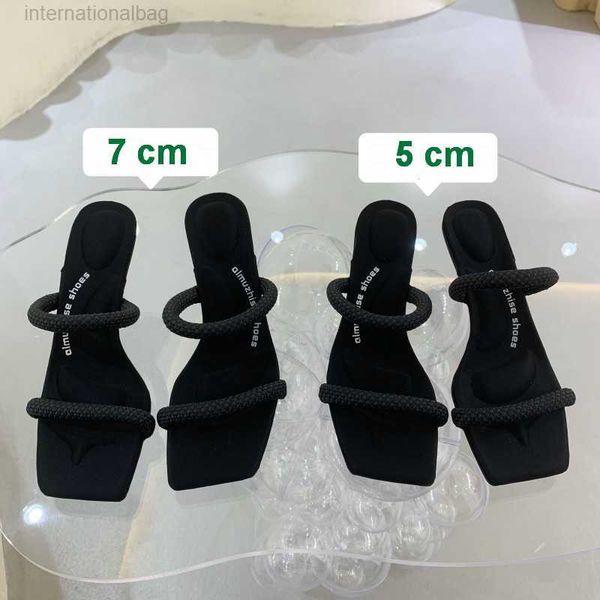 

2023 luxury a wang webbing black high heel slippers and sandals women new soft bottom stiletto high-heeled cat heels ladies banquet holiday