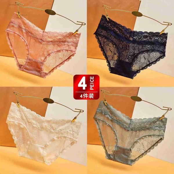 

women's panties fashion women thongs gauze lace transparent candy thong colors panty cotton briefs high elastic underwear knickers 4pcs, Black;pink