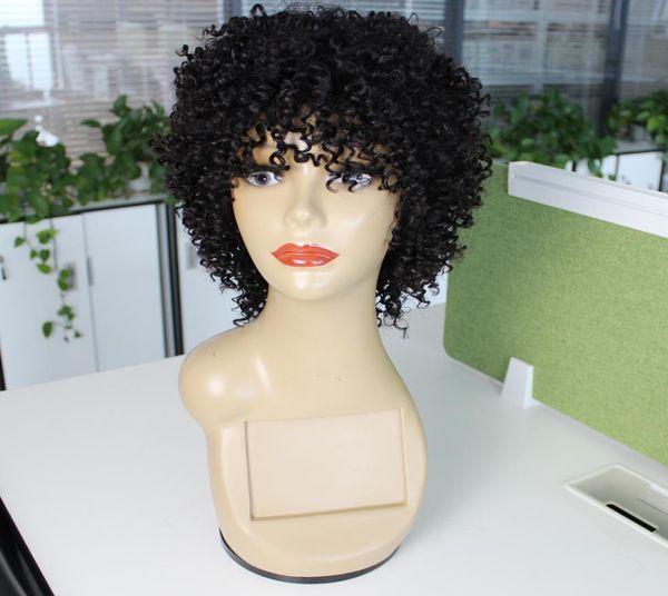 

kisshair jerry curl short human hair wig machine made glueless wigs bouncy curly brazilian hair wigs for women5251155, Black;brown