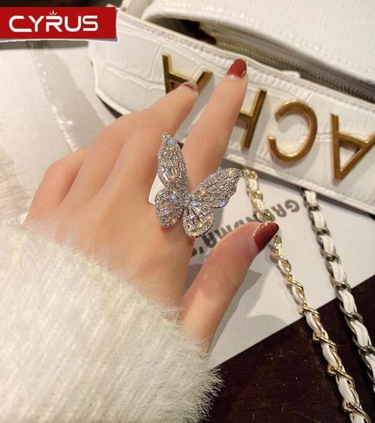 

cluster rings trendy butterfly open inlaid zircon luxury ring on the hand women jewelry accessories for girl weddings party gift 29058532, Golden;silver