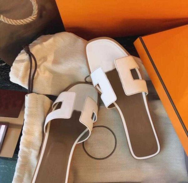 

fashion sandals genuine leather women slippers summer luxury flat slides ladies beach sandal party wedding oran slipper with box, Black