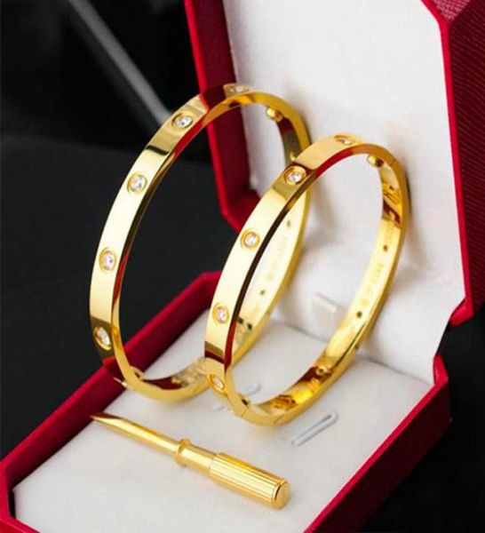 

women men 4 cz titanium steel screw screwdriver bracelets bangles gold silver rose nail bracelet fine jewelry with velvet bag size4859069, Black