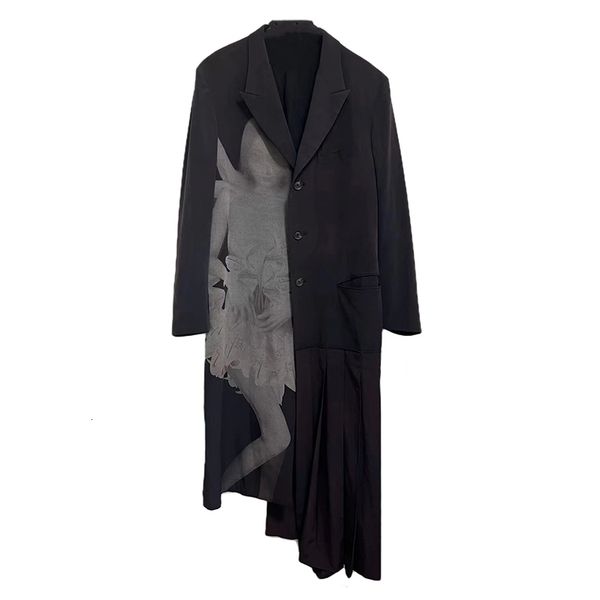 

men's trench coats yohji 22aw autumn and winter pattern dark style simple medium length windbreaker printed overcoat men women 230412, Tan;black