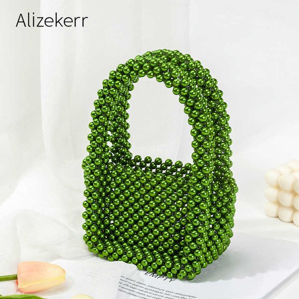 

evening bag small square green pearl handbag women handmade kawaii handle be