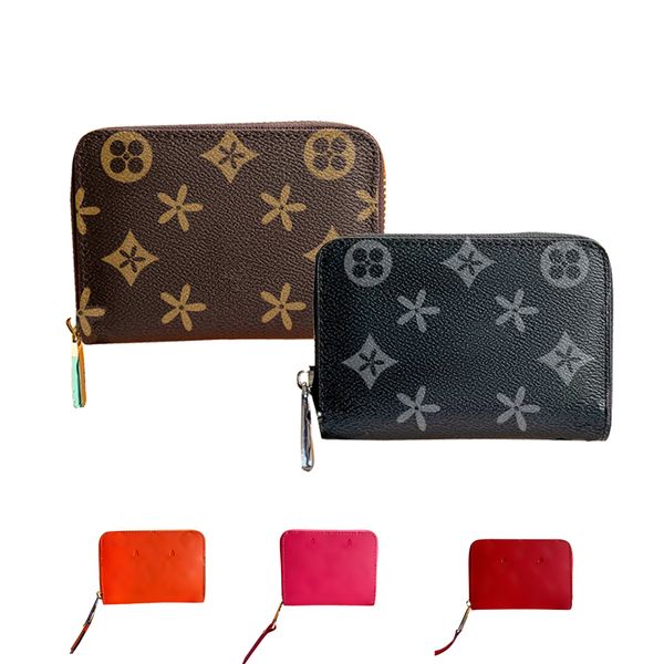

cardholder mini m60067 n63070 zip coin purse embossing luxury large card holder womens mens wallets key pouch pink leather black flower dami, Red;black