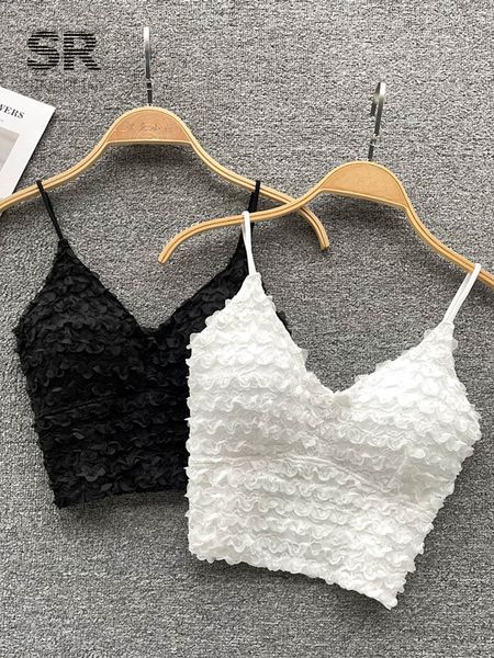 

camisoles tanks singreiny floral hook camisole women backless elastic waist white outwear fashion ladies streetwear summer tank 230413, Black;white