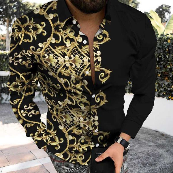 

men's polos 2021 autumn winter men's long shirt single breasted lapel 3d latest daily casual retro graphic theme male button card, White;black