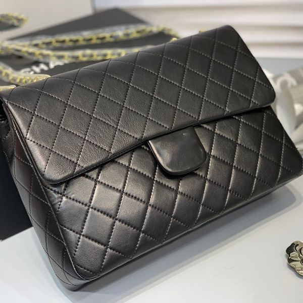 

womens vinatge classic black briefcase quilted bags lambskin gold metal hardware matelasse chain crossbody shoulder jumbo handbags messenger