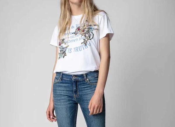

23ss zadig voltaire flower snake embroidery tees classic letter print tshirt embroidered women designer short sleeved t-shirt, White
