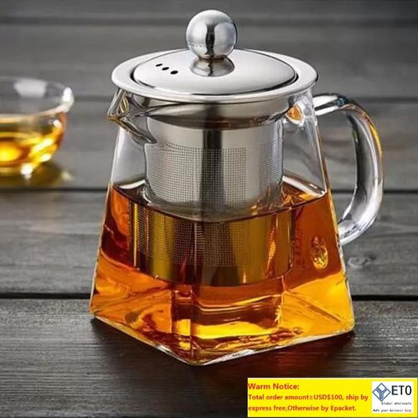 

clear borosilicate glass teapot with stainless steel infuser strainer heat resistant loose leaf tea pot