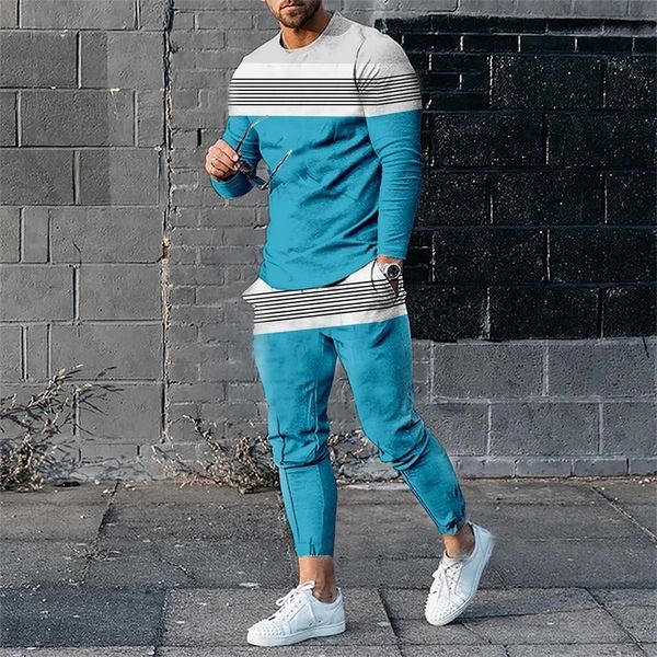 

men's tracksuits spring men's sportswear 3d printed long sleeve t-shirt set street autumn casual two piece man oversized male t sh, Gray
