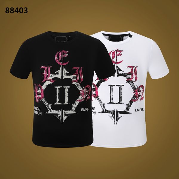 

pp fashion men's designer slim fit t-shirt summer rhinestone short sleeve round neck shirt tee skulls print streetwear collar polos m-, White;black