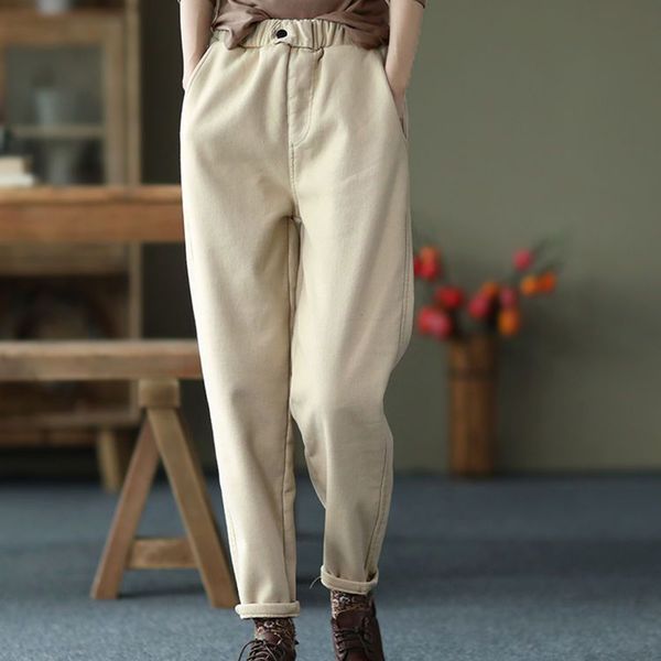 

women's pants capris rimocy vintage plush warm pants women autumn winter wide leg loose harem trousers woman elastic waist casual pants, Black;white