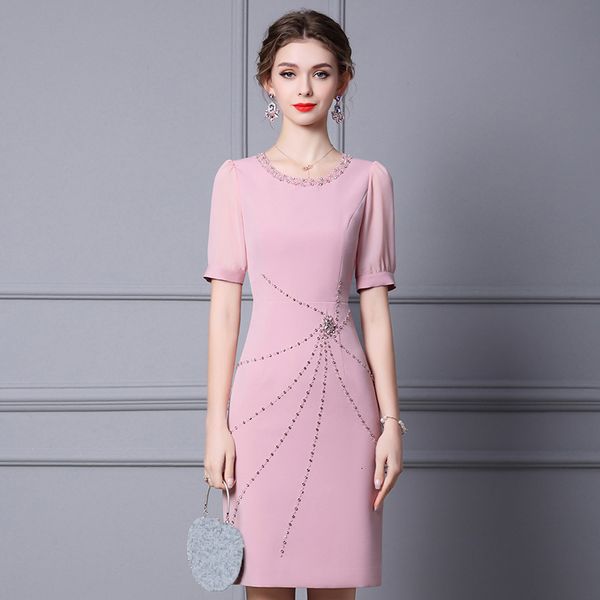 

casual dresses gentle wind dress women summer pink beaded short-sleeved high-waisted slim bag hip dresses230413, Black;gray