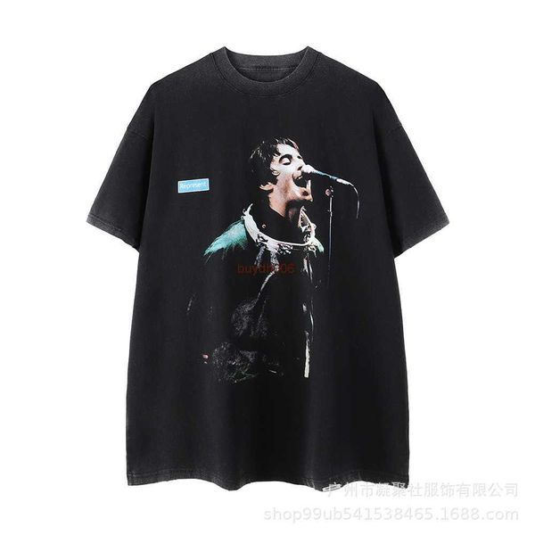 

men's and women's summer fashion t shirt high street brand rep representative rock singer washed old half sleeve casual loose shor, White;black