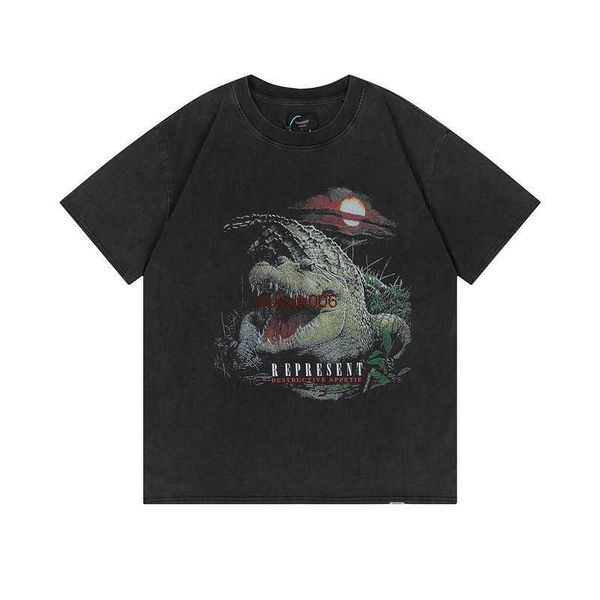 

men's and women's summer fashion t shirt high street brand rep representative crocodile short sleeve summer new youth wash, White;black