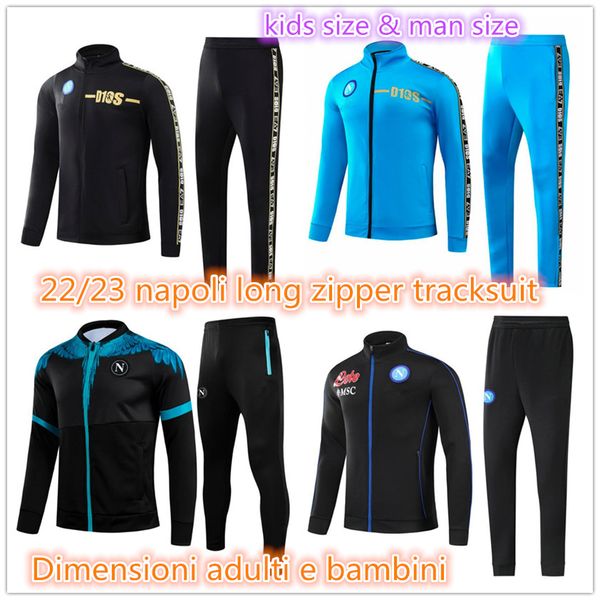 

21 22 23 napoli tracksuit kids jacket kit 2022 2023 ssc naples d10s hommes training suit formation tuta chandal survetement long zipper man, Black