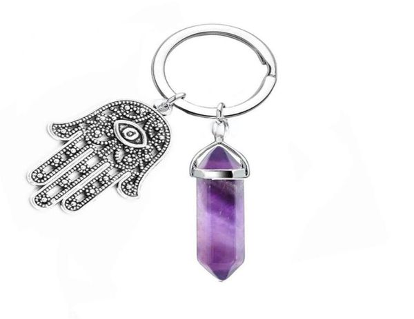 

fashion natural quartz stone keyring yoga pendant keychain evil eye palm women bag handle car jewelry accessories8026594, Silver