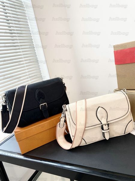 

2023 new diane bag handbag embossed leather women's monograms diane shoulder bag with wide jacquard cross-body strap black /creme beige