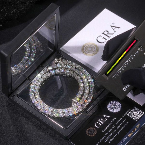 

Fine jewelry necklaces Hip Hop Sterg Sier VVS moissanite dia Cluster Iced Out tennis chain bracelet necklace For Men Women