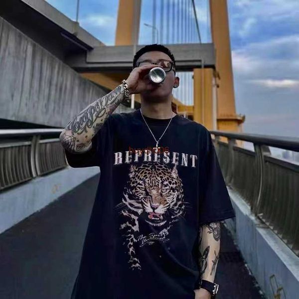 

men's and women's summer fashion t shirt high street brand rep representative life niche versatile american summer cotton loose fo, White;black