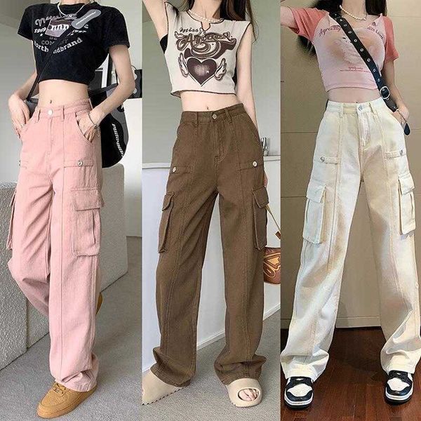 

american denim jean overalls womens retro high waist loose and slimming pocket, Blue