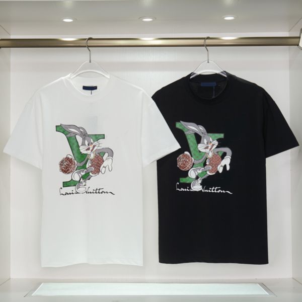 

2023l letter new year of the rabbit limited bugs bunny printed t-shirt fashion luxury short sleeve men's and women's models s-xxxl, White;black