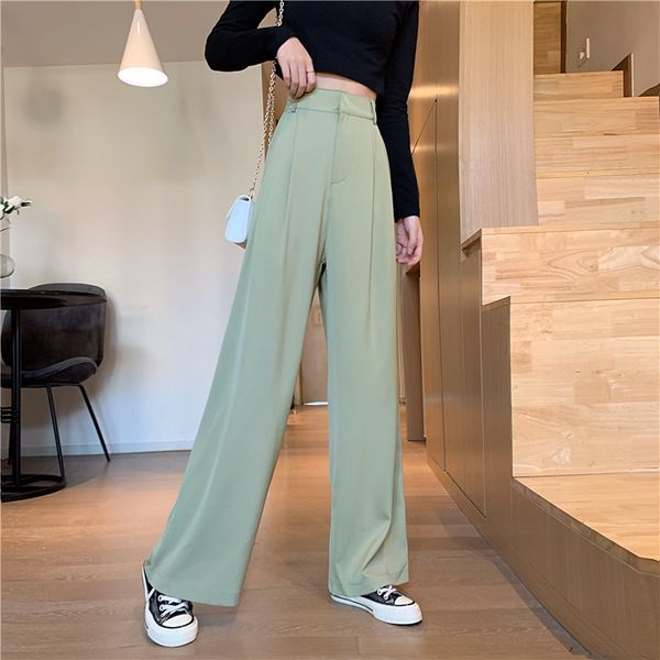 

women's pants capris 5 sizes straight office lady style lose wide leg pants women basic solid simple street thin autumn woman trousers, Black;white