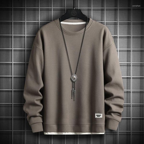 

hoodies waffle sweatshirt fake two long sleeve solid color spring fall loose casual pullovers teens basic, Black
