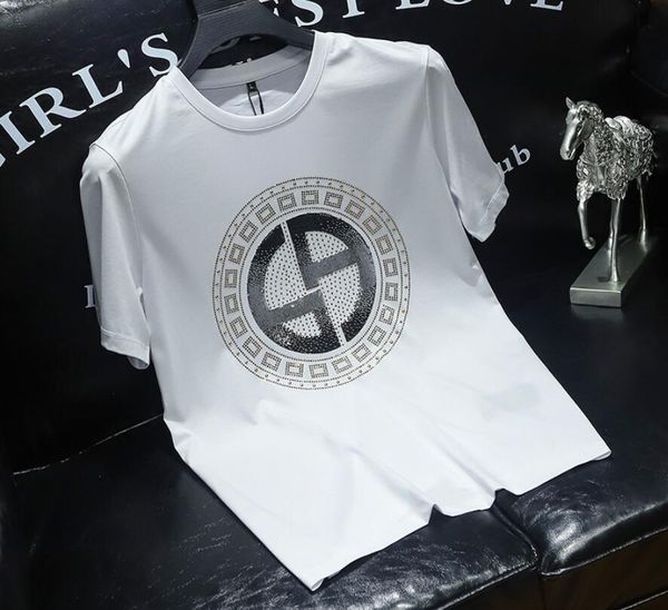 

men's t-shirts men's short sleeve european station fashion slim fit light luxury heavy industry sequin half sleeve t-shirt, White;black