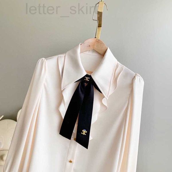 

women's polos designer 23 sweet french ruffle lace mock neck long sleeve bow shirt double breasted shorts temperament style 78li, White