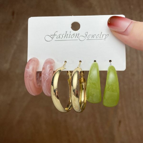 

earring set simple acrylic earrings alloy metal earrings pearl earrings female, Golden