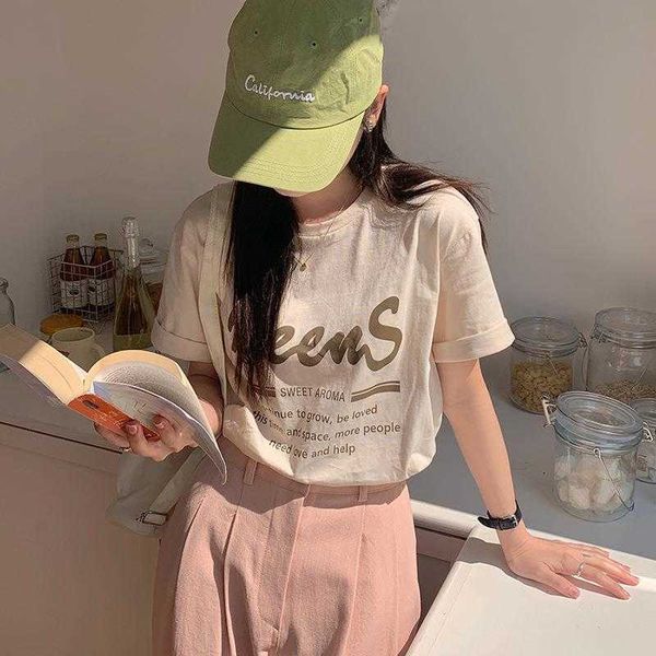 

womens american style short sleeved t shirt with letter print design spring, White