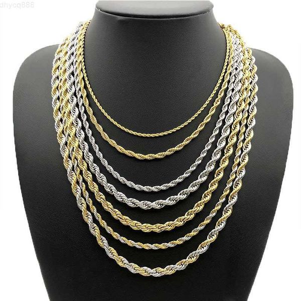 

wholesale custom 2mm 3mm 4mm 5mm stainless steel plated 14k 18k gold vermeil thin rope chain necklace twisted rope gold chain, Silver