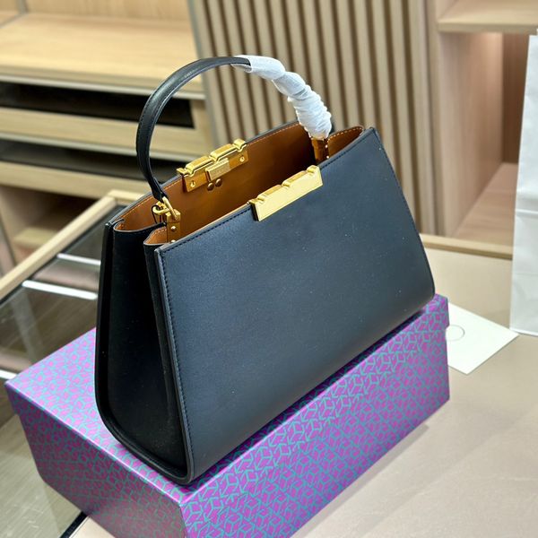 

New Trend Womens Crossbody Genuine Cowhide Handbags Gold Hardware Brand Design Shopping Bags Ladies Totes Christmas Birthday Gift, Black (35*25cm)